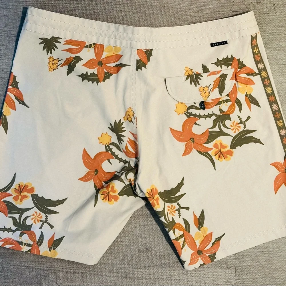 VISSLA Cream and Orange Board Shorts Tropical Swimwear